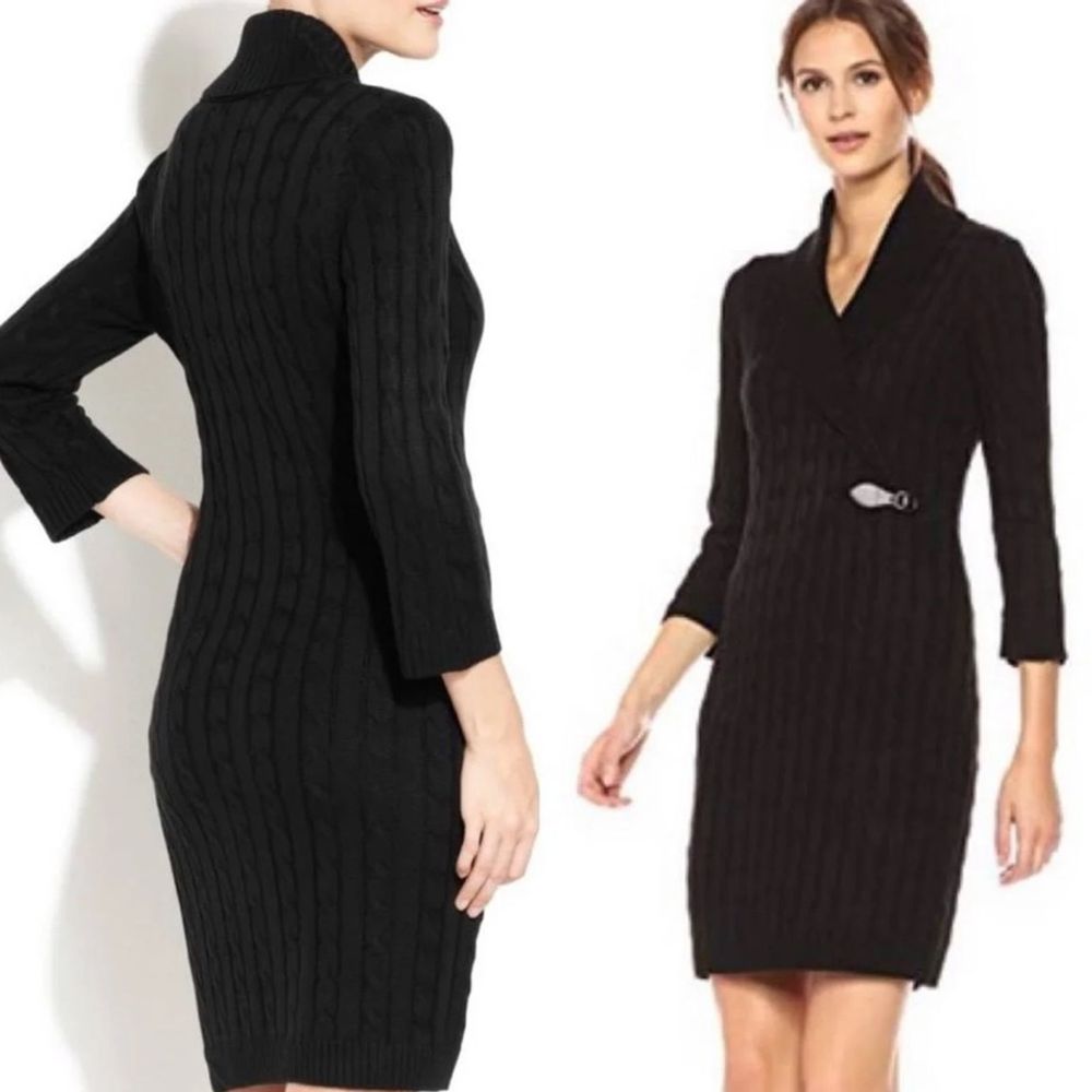 Calvin Klein Black Cable Knit Sweater Dress
